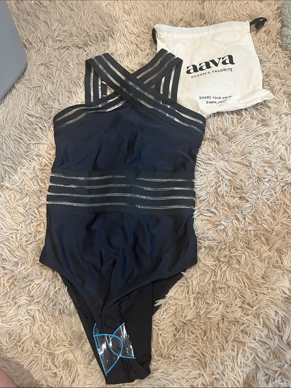 Black One-Piece Swimsuit with Metallic Stripes